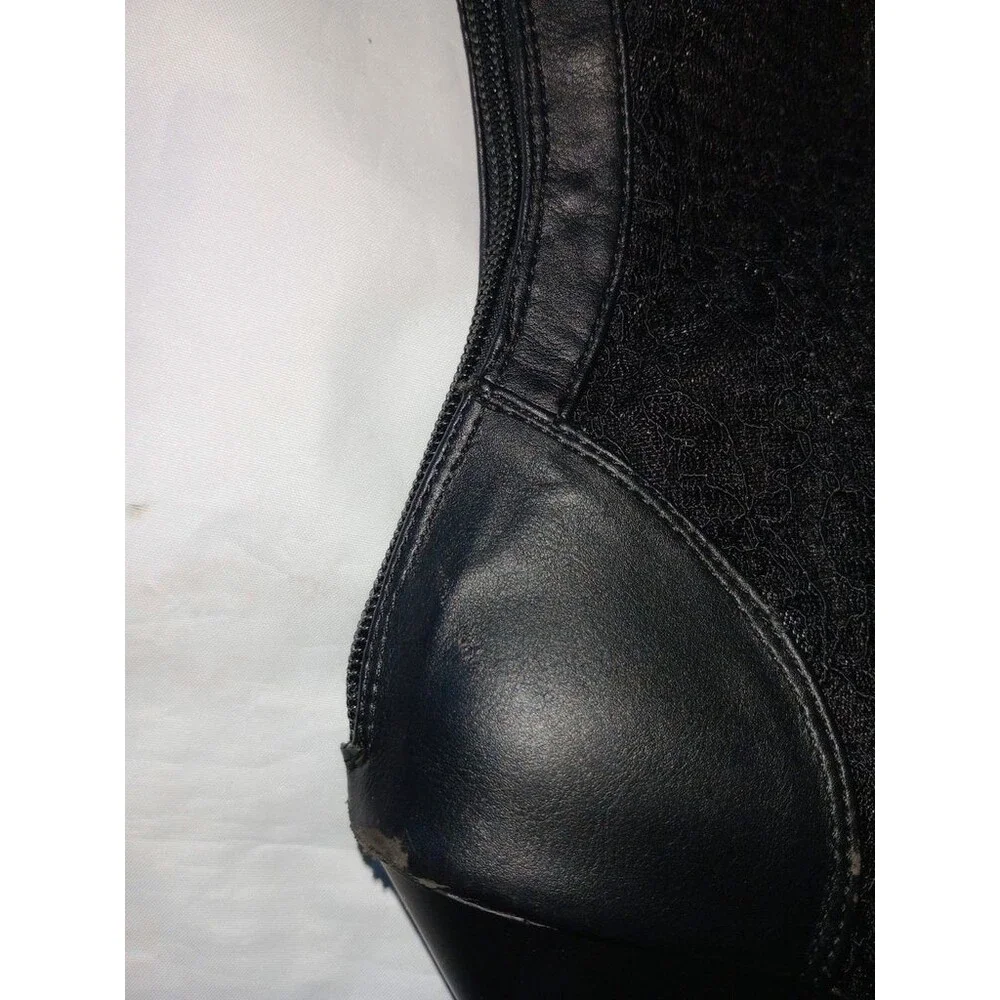 Pleasers Delight Black Lace Panel Platform Thigh High Boots 6